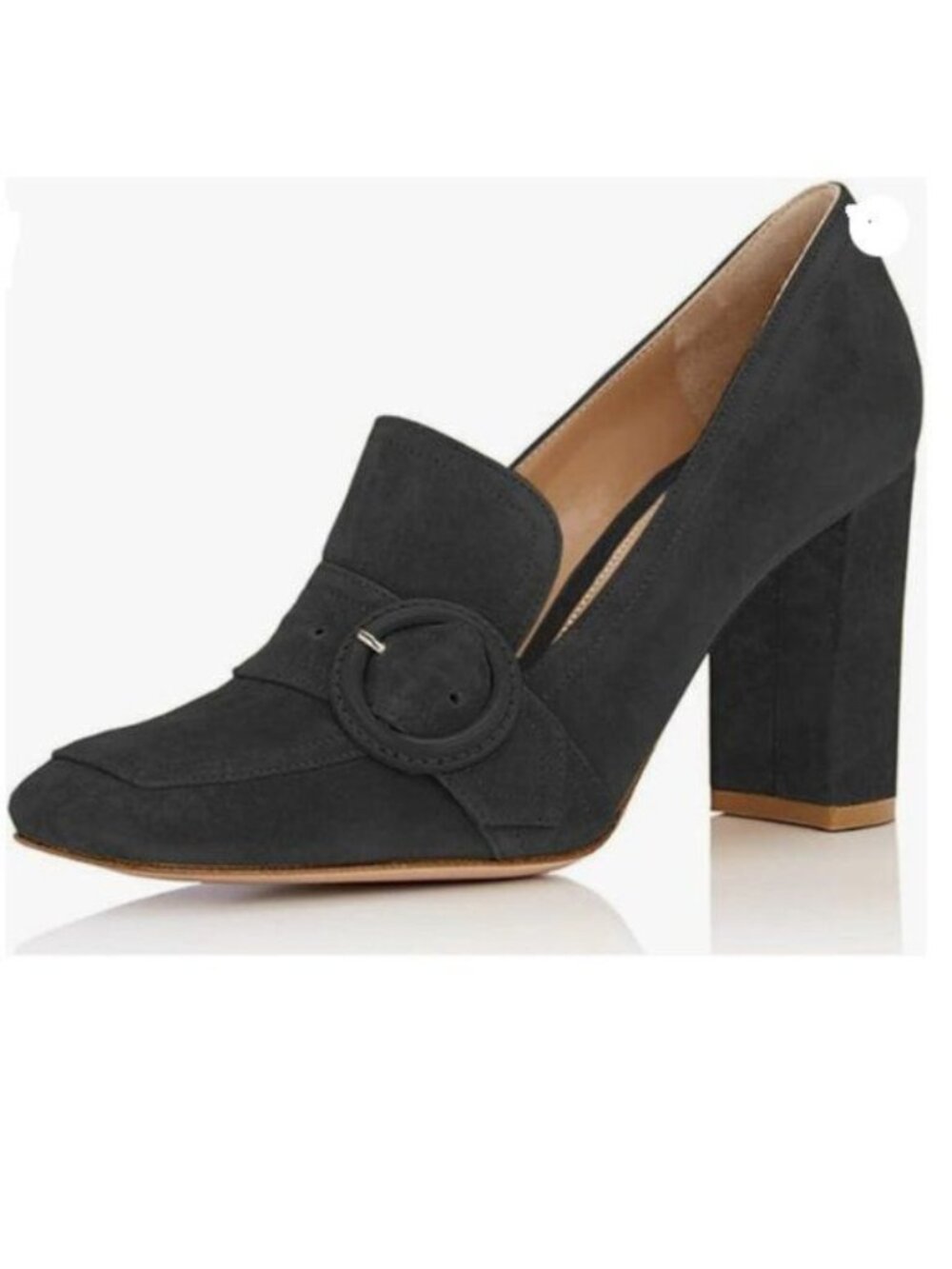 YDN Women Chunky High Heels Square Toe Loafer Shoes Slip On Suede Office Pumps